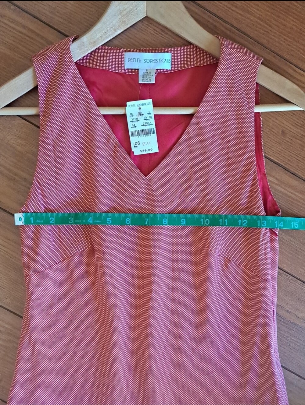 VINTAGE NWT Petite Sophisticate Red Micro Pin-Dot Midi Dress P6 - Picture 7 of 9
